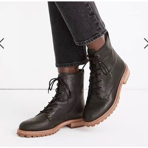 Madewell The Clair Lace-up Black Leather Boot. Size 7.5